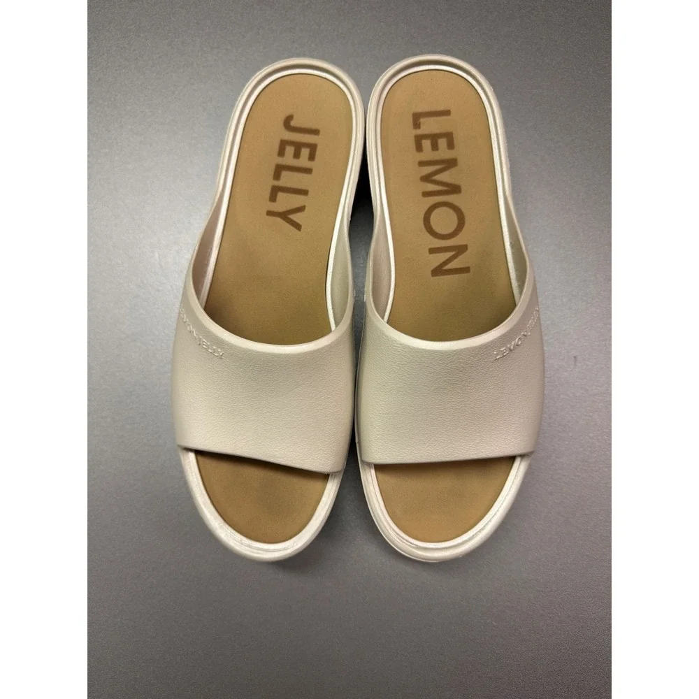 Lemon Jelly Women Platform Slide Sandals Cream Beige Chunky Sole EU 40